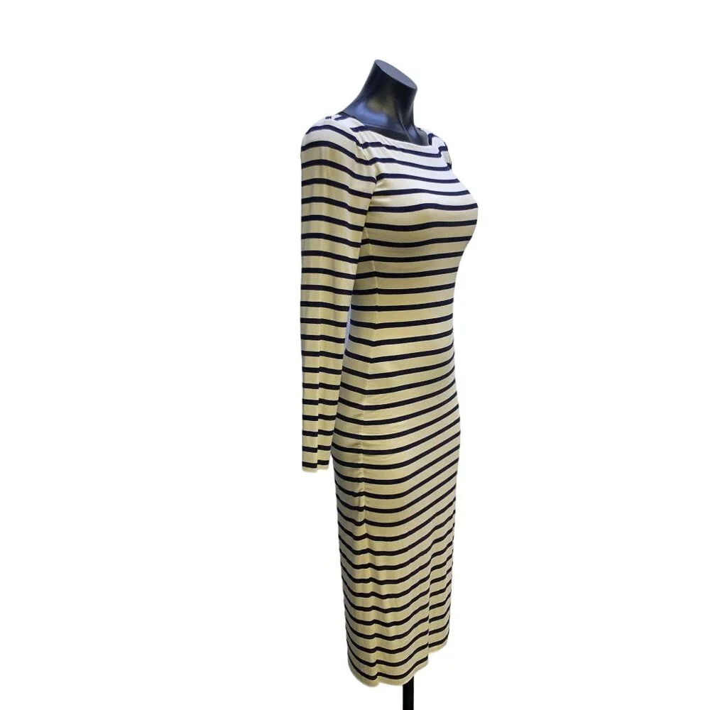 Nadia Tarr Navy & Cream Striped Long Sleeve Midi Dress Size Medium - Picture 3 of 6